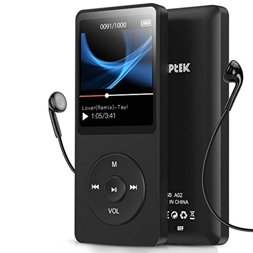 AGPTek - Lettore MP3 da 8 GB con Schermo 1,8 Pollici con Radio FM e Registratore e70 ore di riproduzione prolungata, Nero