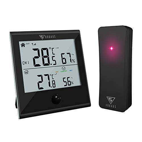DOQAUS Termometro Igrometro Wireless da Interno, Digitale termometro Esterno Interno, con misuratore accurato da monitoraggio Igrometro da Temperatura, per Ambiente, Esterno, casa-(Nero)