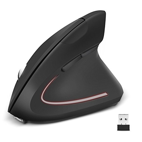 GHB Mouse Verticale Mouse Ergonomico Wireless Verticale Ricaricabile Ricevitore USB DPI Regolabile per Mac Computer PC ECC-Nero