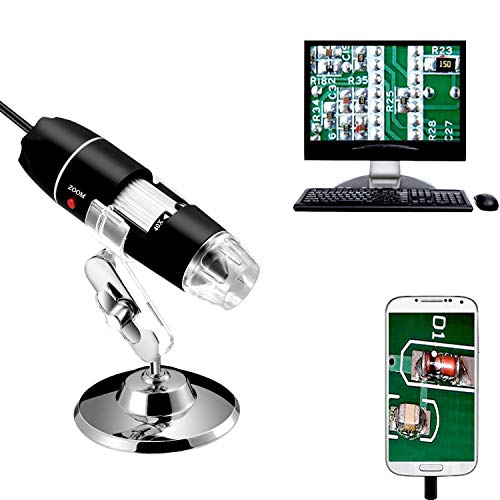 Jiusion 40 a 1000 x ingrandimento USB microscopio digitale endoscopio, 8 LED USB 2.0, mini videocamera con adattatore OTG e metallo supporto, compatibile con Mac e Windows 7 8 10 Android Linux