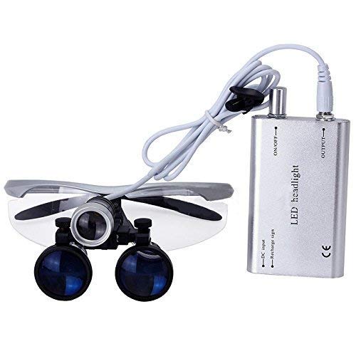 Magnifier Occhialini Binoculari Medico-Chirurgici Portatili da Vista in Vetro Ottico 3.5x420mm con Lampada Frontale A LED Fauay