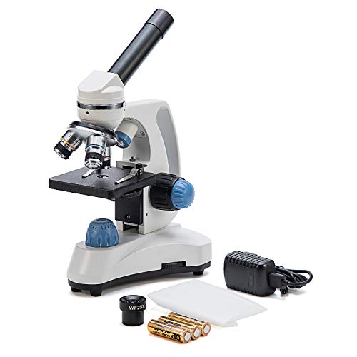 Microscopio Composto studenti SWIFT SW150 senza fili 40X-1000X con testina monoculare, ottica tutta in vetro, ulteriore oculare a campo largo 25X, messa a fuoco macrometrica e precisa, doppia luce