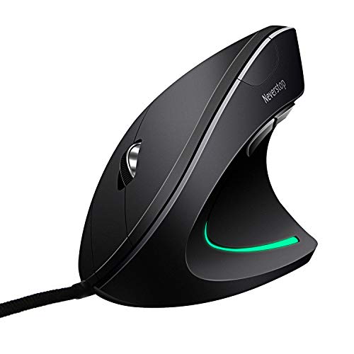 Neverstop Cablata Verticale Mouse, Mouse Ottico ergonomico con 4 DPI Regolabile 800/1200/2000/3200, 6 Pulsanti Mouse USB 2.94x4.7x2.5 in Nero