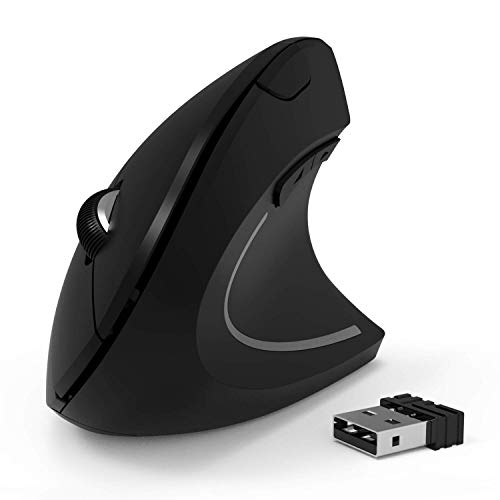 Neverstop Senza Fili Verticale del Mouse, 2.4G Wireless Mouse ergonomico Ottico con 3 Regolabile 800/1200 / 1600 DPI Nero