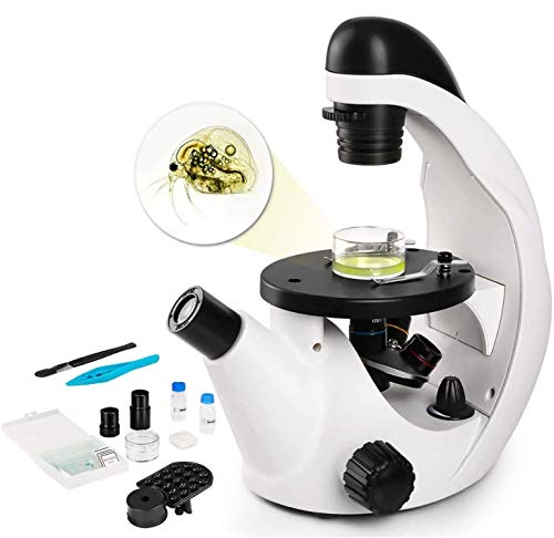 TELMU Microscopio Bambini - Ingrandimento di 40x a 320x, Lenti Acromatiche, Microscopio Invertito con Obiettivi di Lavoro Lunghi, per l'Osservazione di Cellule Vive (con Adattatore per Smartphone)