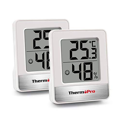ThermoPro TP49 2 Pezzi Mini Igrometro Termometro Digitale Termoigrometro da Interno per Casa Monitor di Temperatura e umidità per Ambienti con Livello di Comfort, Bianco