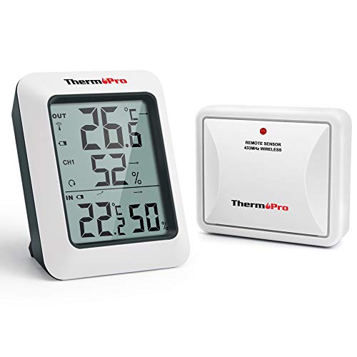 ThermoPro TP60S Termometro Igrometro da Interno Esterno Misuratore di Temperatura e Umidità Wireless Termoigrometro Digitale con Sensore Esterno per Misura di Casa Ambiente