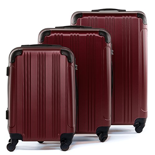 FERGÉ set di 3 valigie viaggio QUÉBEC - bagaglio rigido dure leggera 3 pezzi valigetta 4 ruote rosso