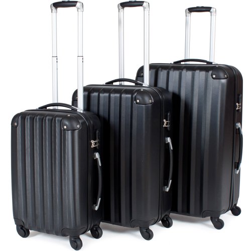 TecTake Trolley valigia valigie set rigido borsa 3 pz. - disponibile in diversi colori - (Nero)