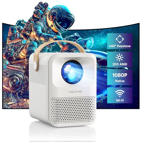 Proiettore Portatile 4K Supporta, 12000 Lumens Proiettore WiFi6 Bluetooth 5.2, WOLFANG Mini Proiettore Home Cinema per Home Cinema/Outdoor/TV Stick/PS5/HDMI/USB, con 4P&4D Correzione, Zoom