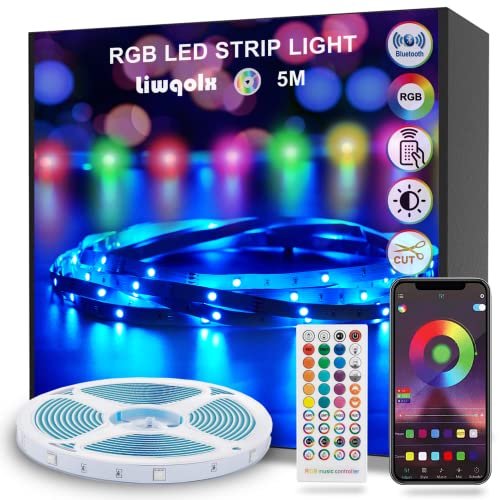Striscia LED 5 Metri, Bluetooth RGB Smart Strisce LED 5M con Telecomando, App Controllato, Cambia Colore con la Musica, Luci LED Colorate per Casa, Decorazioni, Cucina, Bar, Festa